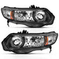 ANZO 2006-2009 Honda Civic 2 Door Crystal Headlight Black Amber (OE Replacement) 121546
