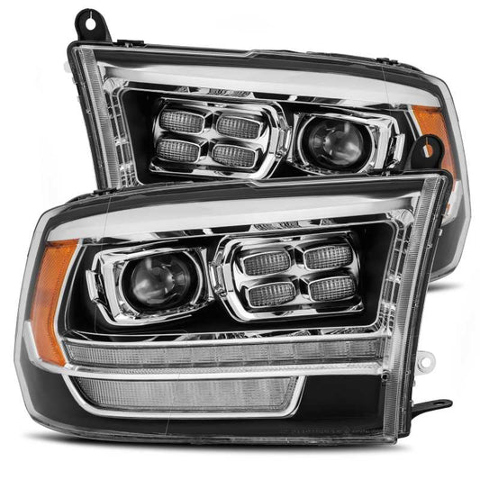 AlphaRex 09-18 Dodge Ram 1500HD PRO-Series Proj Headlight Plnk Style Blk w/Chrm Acc w/Seq Signal/DRL 880523 *Discontinued