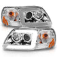 ANZO 1997-2003 Ford F-150 Projector Headlights w/ Light Bar Chrome Housing 111504
