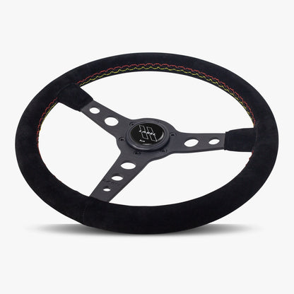 The Daytona | Black Alcantara Suede | Black Spoke | Euro Stitch