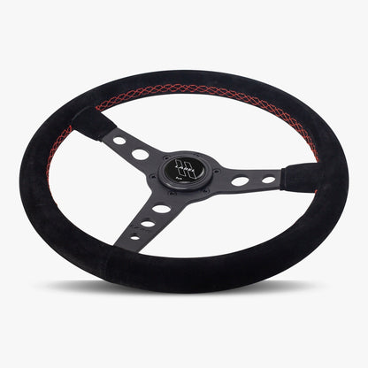 The Daytona | Black Alcantara Suede | Black Spoke | Red Stitch