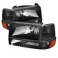 SPYDER Xtune Ford F150/Bronco 92-96 Headlights w/Corner Bumper 6pcs Amber- Black HD-JH-FB92-SET-AM-BK 5073136