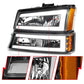 ANZO 2003-2006 Chevrolet Silverado 1500 Crystal Headlights w/ Light Bar Black Housing 111501