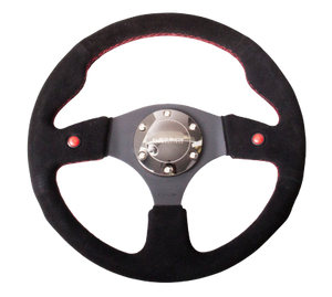 NRG Reinforced Steering Wheel (320mm) Blk Suede w/Dual Buttons