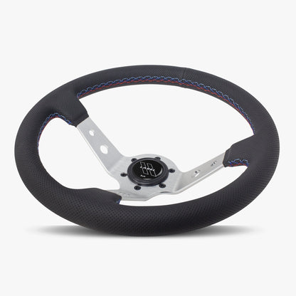 The Daytona | Black Perforated Leather | Silver Spoke | Bavarian Stitch