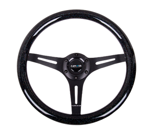 NRG Classic Wood Grain Steering Wheel (350mm) Black Sparkled Grip w/Black 3-Spoke Center