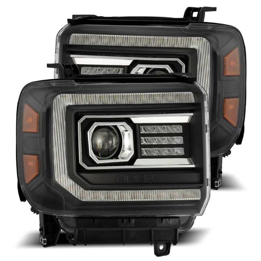 AlphaRex 14-18 GMC Sierra LUXX LED Proj Headlights Plank Style Black w/Activ Light/Seq Signal/DRL 880615 *Discontinued