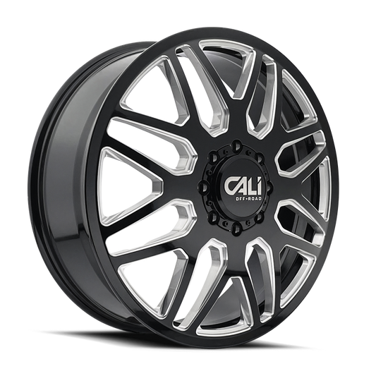 Cali Off-Road 9115D Invader Dually 22x8.25 / 8x165.1 BP / 115mm OS / 121.3mm Hub Gls Blk Mill Wheel 9115D-22881BMF115