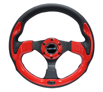 NRG Reinforced Steering Wheel (320mm) Blk w/Red Trim & 5mm 3-Spoke