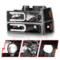 ANZO 88-98 Chevrolet C1500 Crystal Headlights w/ Light Bar Black Housing w/ Signal Side Markers 8Pcs 111528