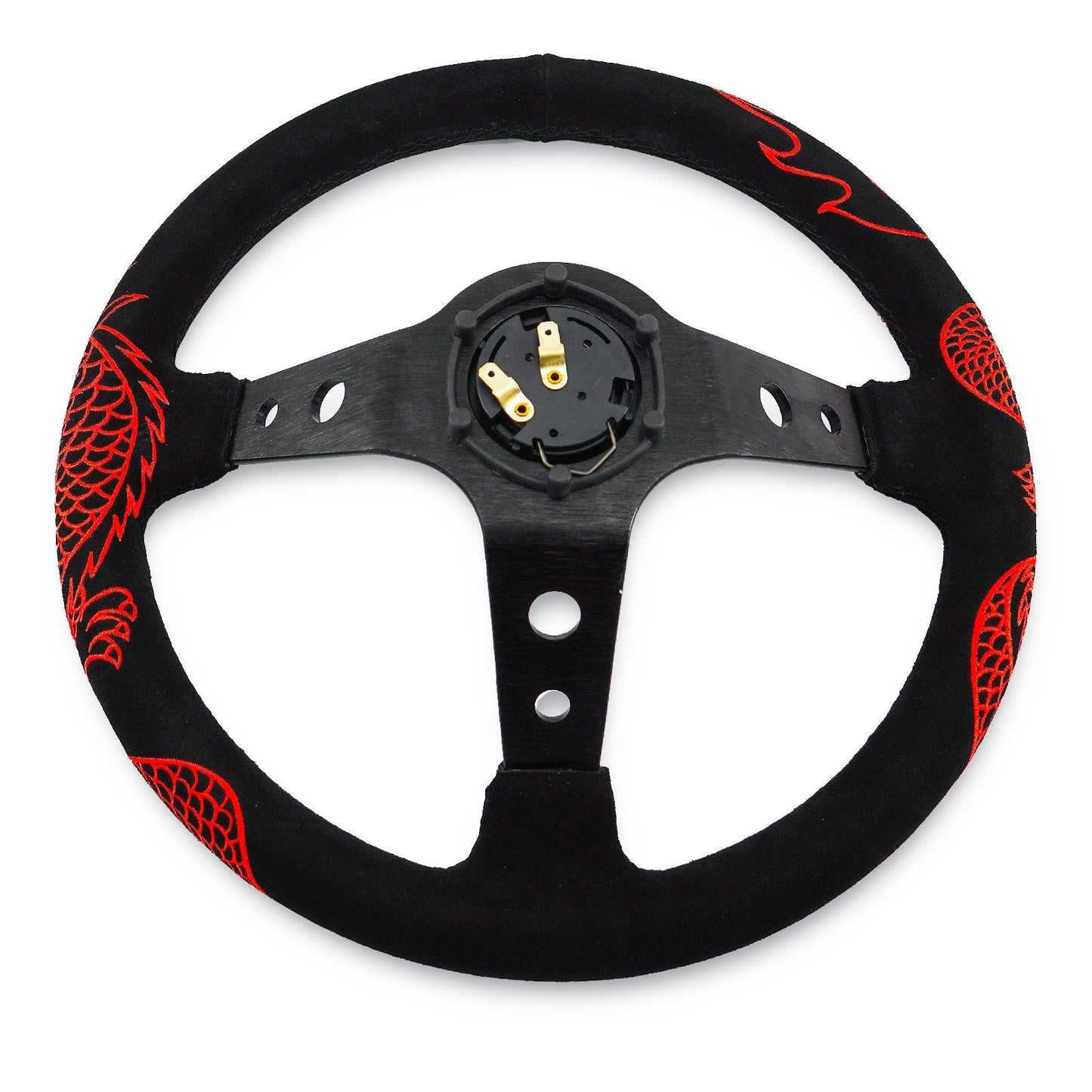 Track Ready Universal 350mm 3" Deep Dish 6-Bolt Steering Wheel Red Suede Alcantara