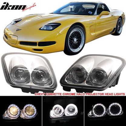 1997-2004 Chevy Corvette C5 Chrome Housing LED Halo Rim Headlight Lamp