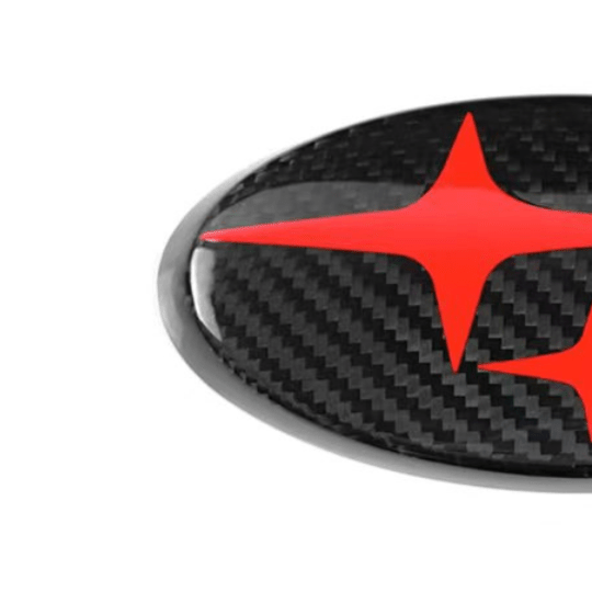 Racing Art Pre-preg Carbon Fiber Subaru Emblem Covers Front & Back, Red/White/Blue [22-26 WRX, 15-21 WRX/STI, 18-23 Crosstrek, 17-23 Impreza]