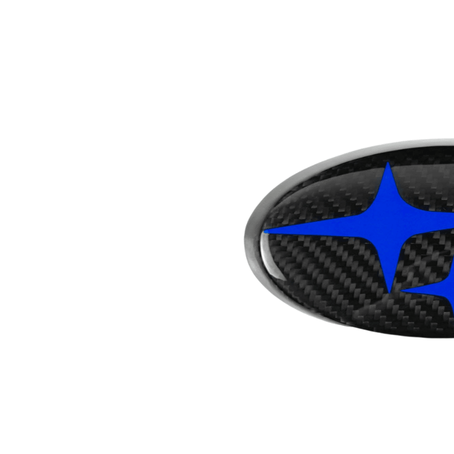 Racing Art Pre-preg Carbon Fiber Subaru Emblem Covers Front & Back, Red/White/Blue [22-26 WRX, 15-21 WRX/STI, 18-23 Crosstrek, 17-23 Impreza]