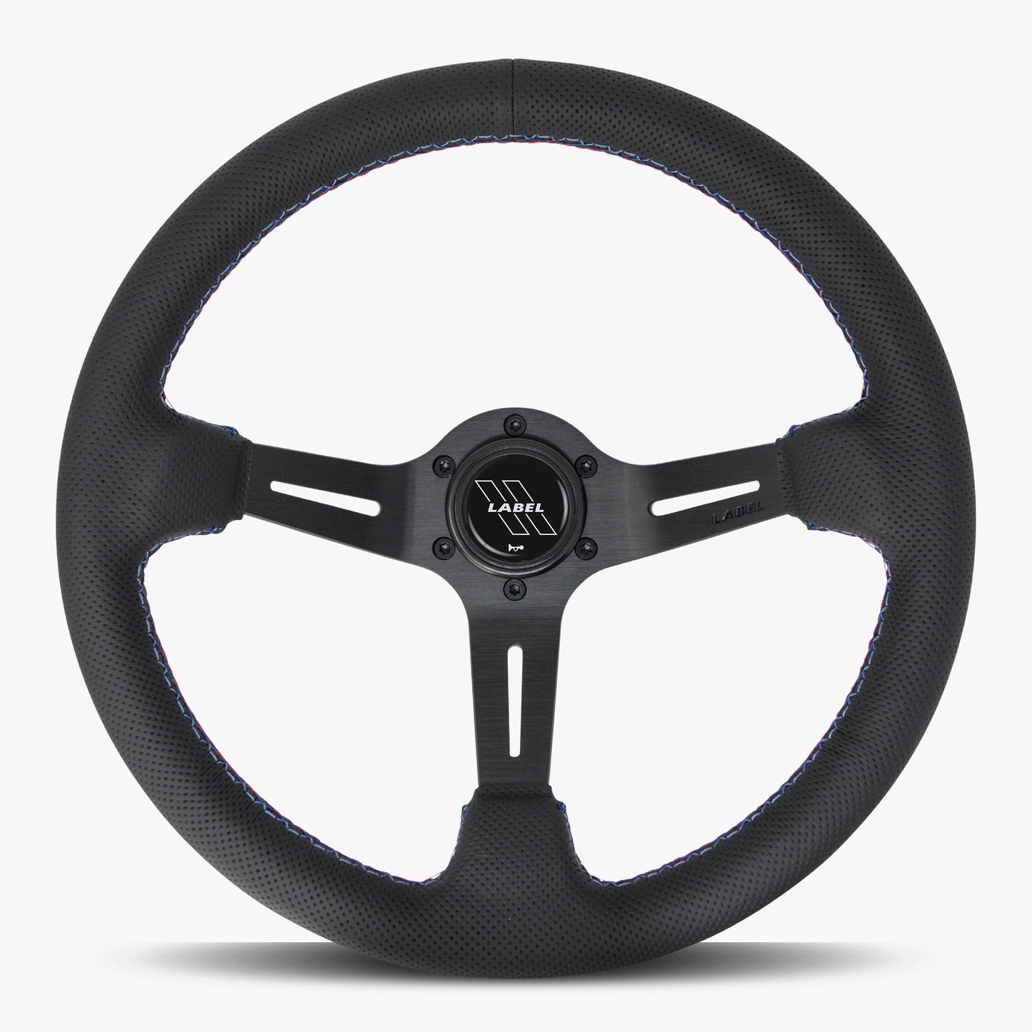 The Le Mans | Black Perforated Leather | Black Spoke | RED Stitch
