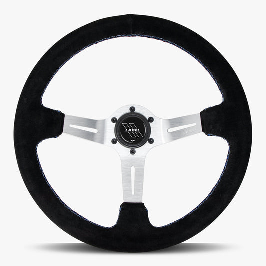 The Le Mans | Black Alcantara Suede | Silver Spoke | Bavarian Stitch