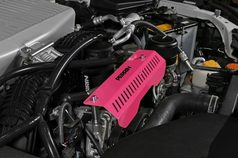 Perrin Performance [15-25 Subaru Impreza, 18-25 Crosstrek, 20-25 Legacy, 22-25 WRX and Outback] Pulley Cover | Short Version - Works w/AOS System - Hyper Pink