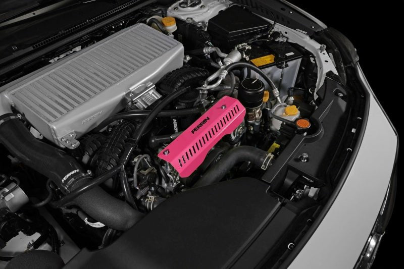 Perrin Performance [15-25 Subaru Impreza, 18-25 Crosstrek, 20-25 Legacy, 22-25 WRX and Outback] Pulley Cover | Short Version - Works w/AOS System - Hyper Pink