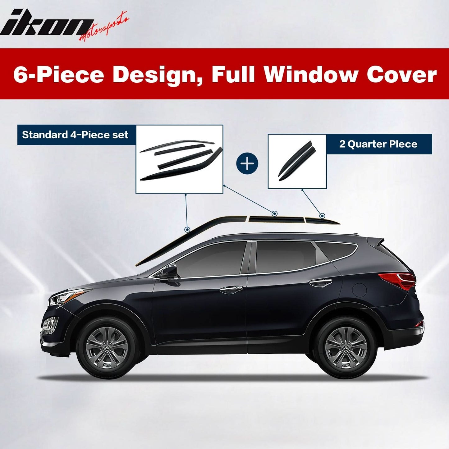 2017-2018 Hyundai Santa Fe Dark Smoke Window Visors Rain Sun Guard ABS