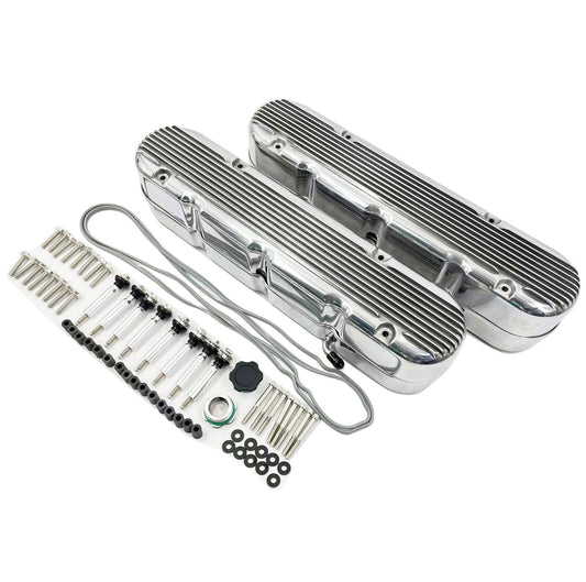 Aluminum finned Valve Covers w/ Coil Mounts & Cover for LS Engine Polished
