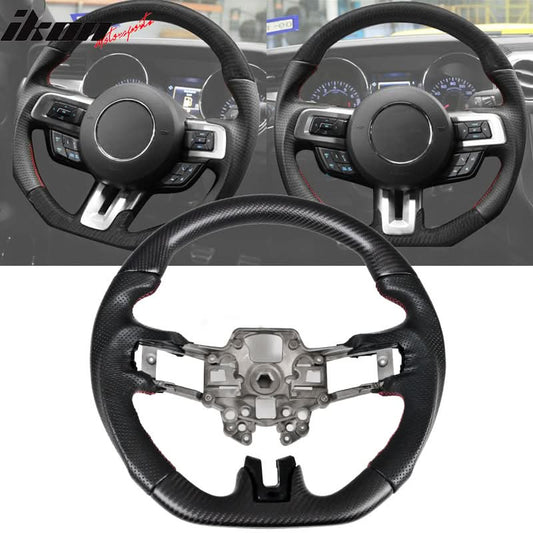 2018-2023 Ford Mustang V1 Steering Wheel w/ Red Stitching Carbon Fiber