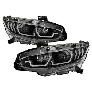 Spyder Honda Civic 16- 2DR/4DR/Hatchback Projector Headlights - Black PRO-YD-HC16SI-SEQGR-BK