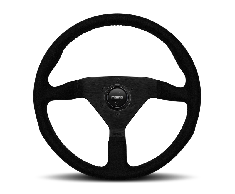 Momo Prototipo Steering Wheel 350 mm - Black Leather/Wht Stitch/Brshd Spokes